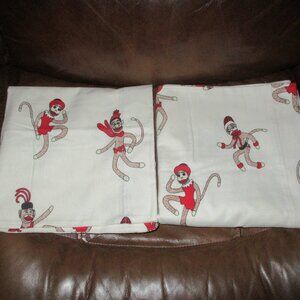 2 VERMONT COUNTRY STORE Dancing Sock Monkey Flannel King Pillowcases NWOT
